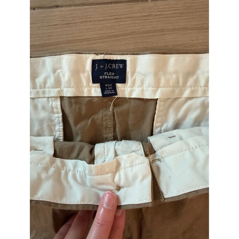 J. Crew Flex Straight Chino Pants Mens 34x30 Khaki Tan Stretch Cotton Trousers